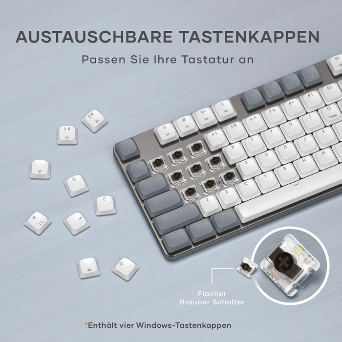 Satechi SM3 Slim Mechanical Backlit BT Keyboard, Light, weiß/grau, low-profile BROWN Switches, USB/Bluetooth, US