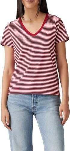 Levi's The Perfect V-Neck T-Shirt kurzarm indigo stripe/scarlet smile (Damen)