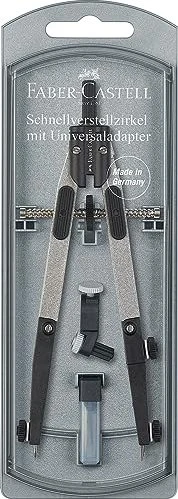 Faber-Castell Schnellverstellzirkel mit Gelenken, 4.0mm-Zapfen, Universaladapter, silber, Klarsichtetui