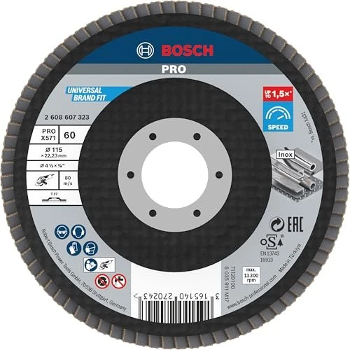 Bosch Professional X571 Best for Metal Fächerschleifscheibe gerade K60, 115x22.23mm, 1 Stück