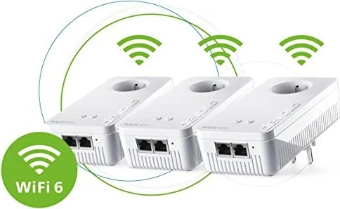 devolo Magic 2 WiFi 6 Multiroom Kit, FR-Region/Typ E, 2x Powerline/WLAN-Access Point und Powerline-Adapter Set, 3er-Bundle