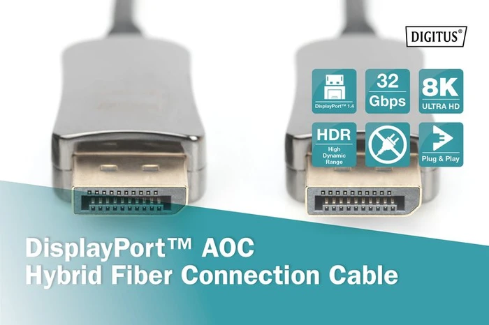 Digitus AOC Hybrid Fiber Optic Cable DisplayPort 1.4 Kabel schwarz, 15m