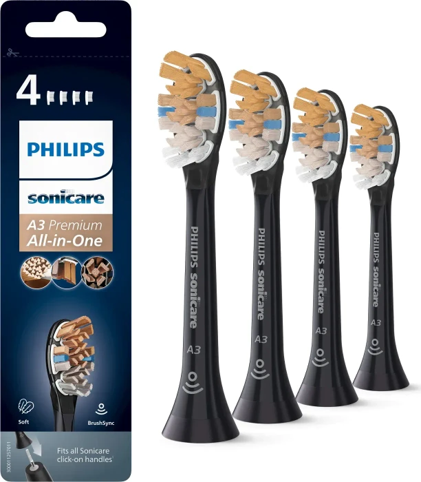 Philips HX9094/11 Sonicare A3 Premium All-in-One Ersatzbürste schwarz, 4 Stück