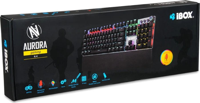 iBox Aurora K-4 Gaming, LEDs RGB, RED Switches, USB, US