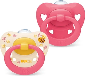 NUK Signature Schnuller, 18-36M, Silikon, pink/gelb, 2 Stück