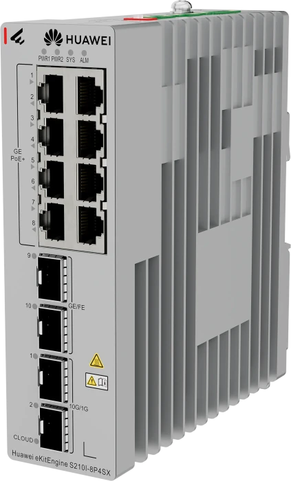 Huawei eKit SME Network eKitEngine S210I Series Industrial Railmount Gigabit Switch, 8x RJ-45, 2x SFP+, 2x SFP, 240W PoE+