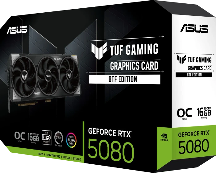 ASUS TUF Gaming GeForce RTX 5080 BTF OC Edition, TUF-RTX5080-O16G-BTF-GAMING, 16GB GDDR7, 2x HDMI, 3x DP
