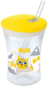 NUK Action Cup Trinklerntasse mit Trinkhalm, 12+M, 230ml, gelb