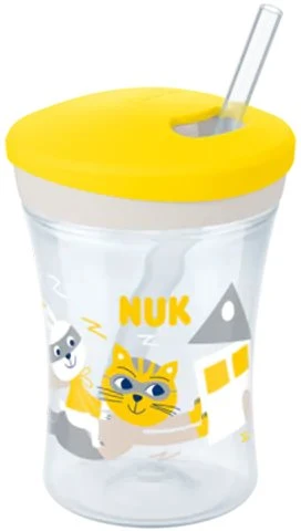 NUK Action Cup Trinklerntasse mit Trinkhalm, 12+M, 230ml, gelb