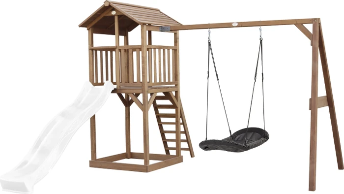 Axi Spielturm Beach Tower mit Rutsche und Nestschaukel braun/weiß