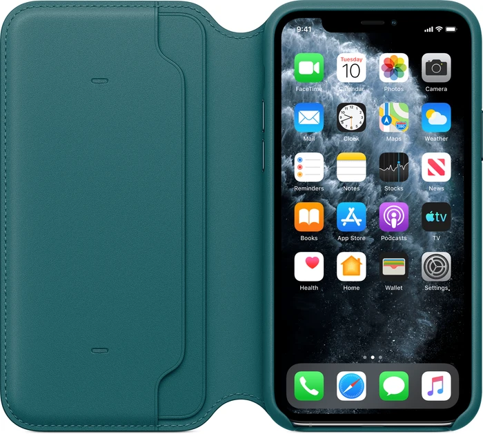 Apple Leder Folio Case für iPhone 11 Pro pfauenblau