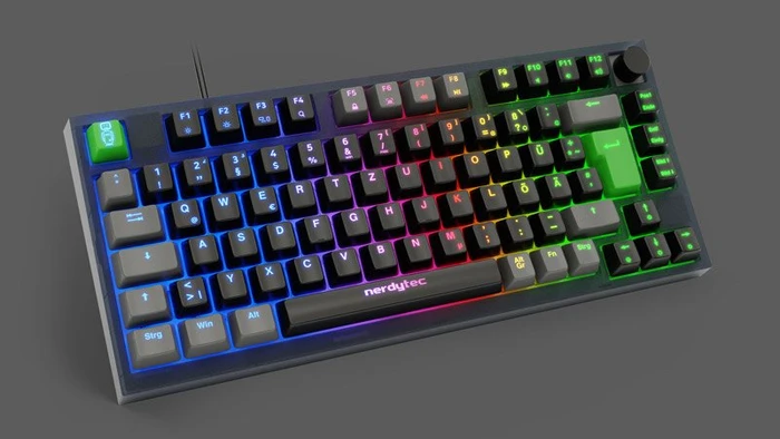 nerdytec Cykey QMK/VIA Gaming Keyboard, 75%, schwarz/transluzent, LEDs RGB, hot-swap, Gateron G Pro 3.0 YELLOW, USB, DE