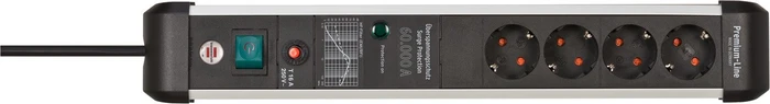 Brennenstuhl Premium-Protect-Line 60000A, 4-fach, 3m, silber/schwarz