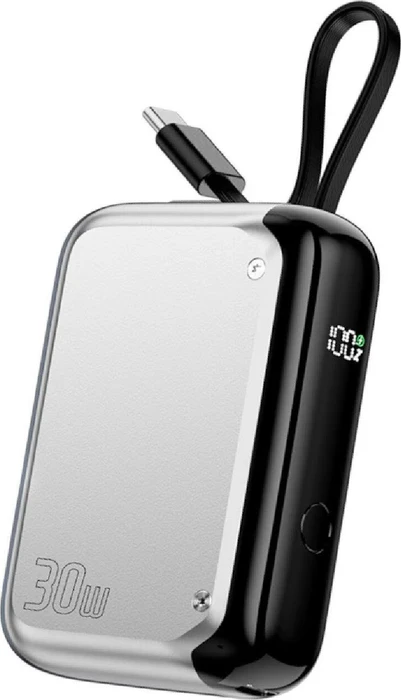 4smarts Powerbank Pocket mit integriertem USB-C Kabel 10000mAh 30W silber