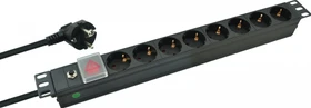 Helos PROFESSIONAL 19" Aluminium Steckdosenleiste, 1HE, 8-fach, 250V, schwarz, 2m