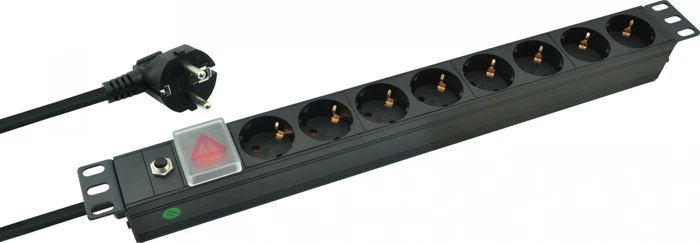 Helos PROFESSIONAL 19" Aluminium Steckdosenleiste, 1HE, 8-fach, 250V, schwarz, 2m