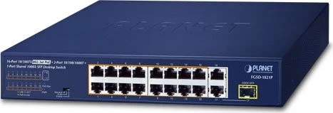 Planet FGSD Rackmount Switch, 17x RJ-45, 1x RJ-45/SFP, 185W PoE+