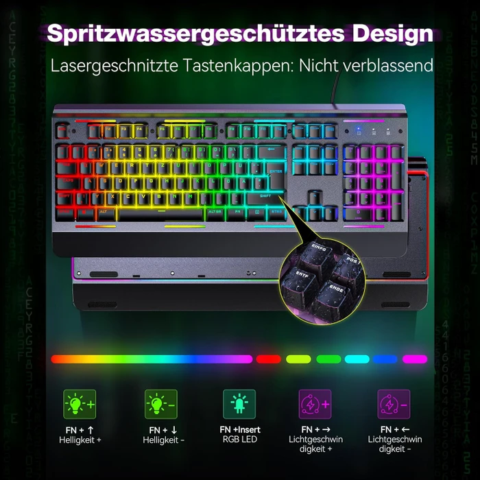 TeckNet RGB Gaming Keyboard, schwarz, LEDs RGB, USB, DE