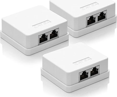 deleyCON Cat6a Anschlussdose Aufputz weiß, 2x RJ-45, 3er-Pack