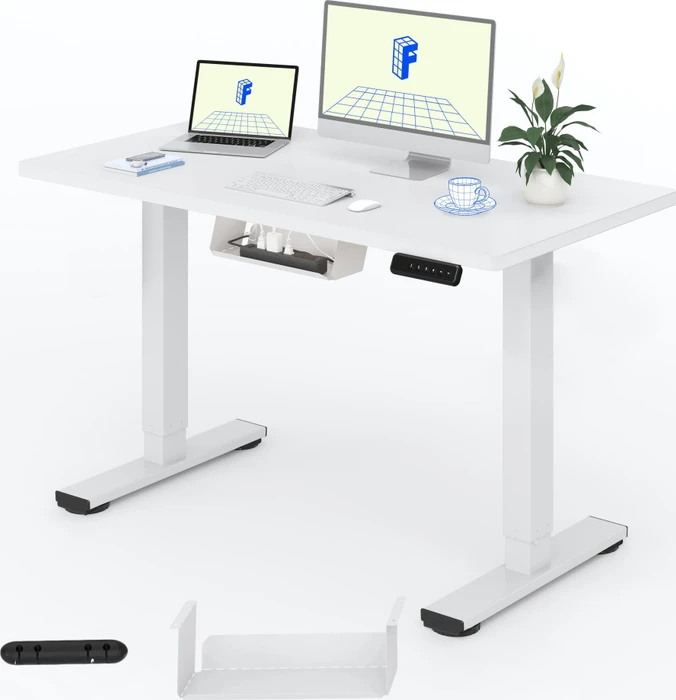 FlexiSpot EF1 elektrisch höhenverstellbarer Sitz-Steh-Schreibtisch 100x60cm weiß/weiß