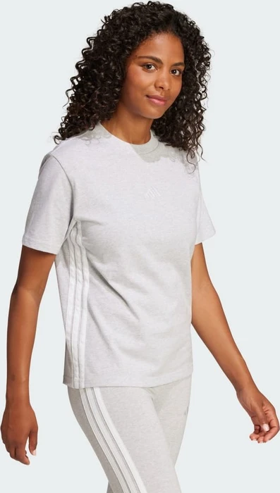 adidas Essentials 3-Streifen Cotton T-Shirt kurzarm light grey heather/white (Damen)