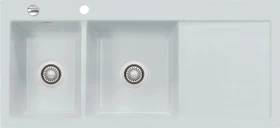 systemceram Mera Double Einbau Becken links mit Ablauffernbedienung alu