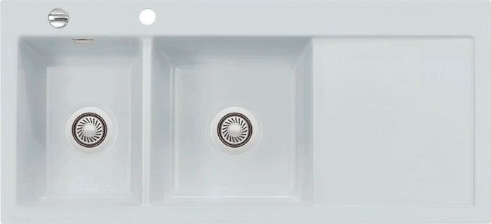systemceram Mera Double Einbau Becken links mit Ablauffernbedienung alu