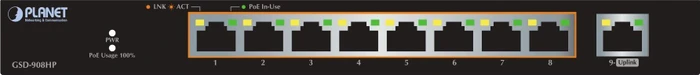 Planet GSD Desktop Gigabit Switch, 9x RJ-45, 100W PoE+