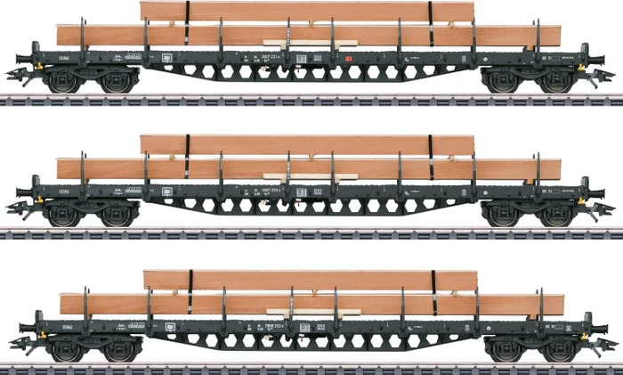 Märklin - Spur H0 Güterwagenset - Rungenwagen-Set mit Holzbeladung
