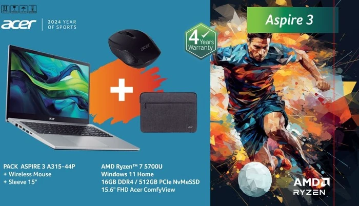 Acer Aspire 3 A315-44P-R7ZH, Pure Silver, Ryzen 7 5700U, 16GB RAM, 512GB SSD, DE