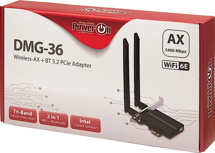 Inter-Tech PowerOn DMG-36, 2.4GHz/5GHz/6GHz WLAN, Bluetooth 5.3, PCIe 2.0 x1