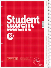 Brunnen Student Collegeblock für Linkshänder, Spirale rechts, A4, Lineatur 28, rot, 80 Blatt