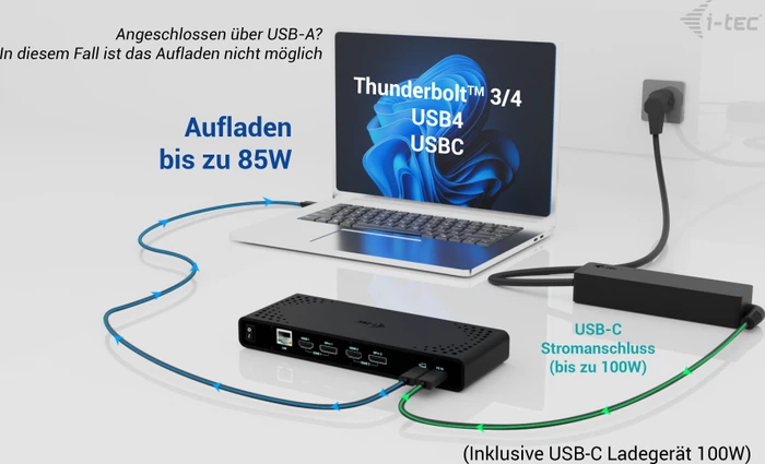 i-tec Universal Dual 4K Display Docking Station + Power Delivery 85W + Universal USB-C Charger 100 W, USB-C 3.0 [Buchse]