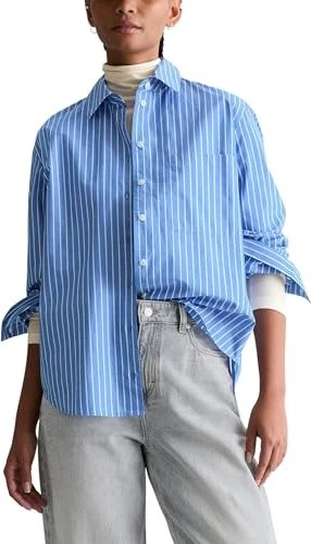 Marc O'Polo Regular Papertouch-Popeline Hemd langarm medium blue (Damen)