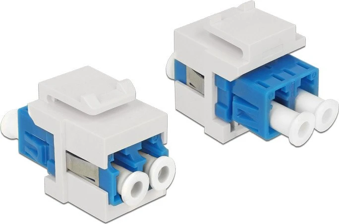 DeLOCK Keystone Modul LC Duplex Buchse via LC Duplex Buchse, Singlemode, weiß/blau