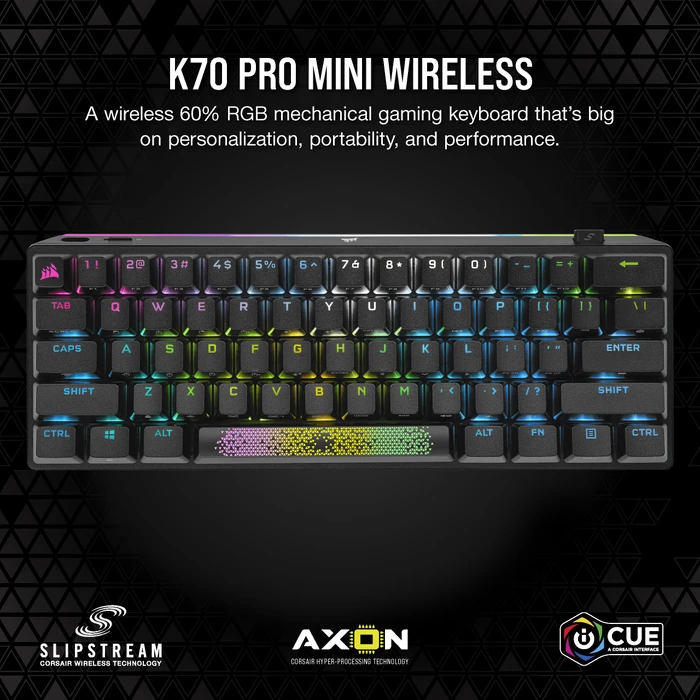 Corsair Gaming K70 PRO MINI Wireless, MX SPEED RGB Silver, USB/Bluetooth, US