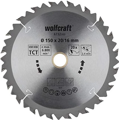 Wolfcraft Serie Braun Kreissägeblatt 20Z, 150x2.4x20mm, 1 Stück