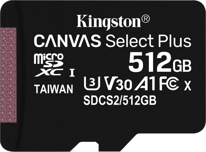 Kingston Canvas Select Plus R100/W85 512GB, UHS-I U3, A1, Class 10