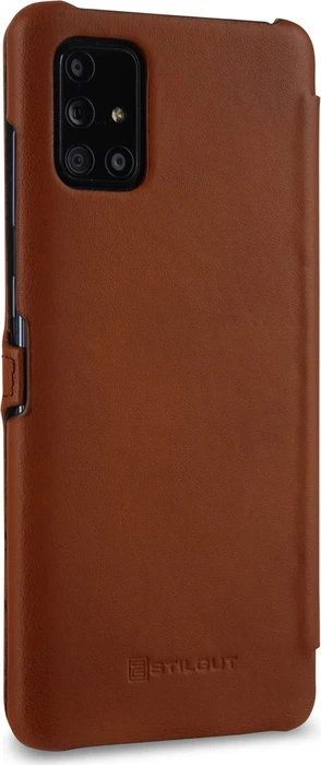 Stilgut Book Type Leather Case Clip für Samsung Galaxy A71 braun