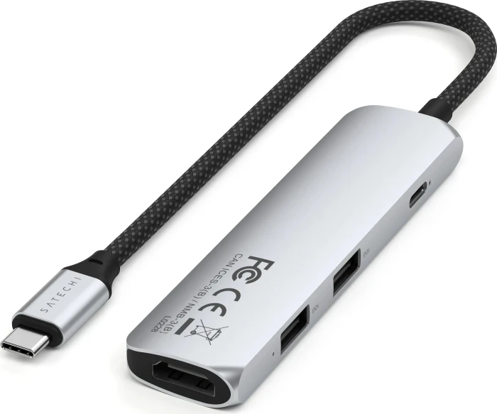 Satechi 4-in-1 Slim Multiport Adapter, silber, USB-C 3.1 [Stecker]