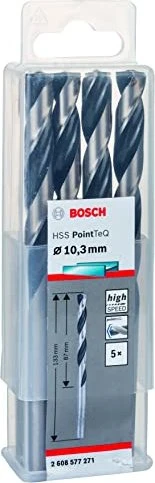 Bosch Professional HSS PointTeQ Spiralbohrer, 10.3x87x133mm, 5 Stück