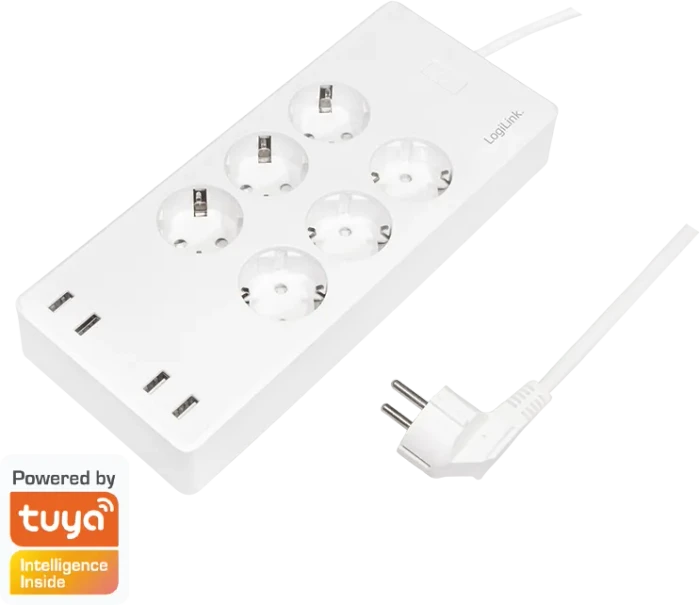 LogiLink Wi-Fi Smart-Steckdosenleiste 6-fach, 3840W, 4x USB-A, Smart-Steckdosenleiste