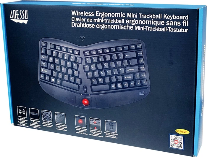 Adesso TruForm Media 3150 Wireless Ergo Mini Trackball Keyboard, schwarz, USB, US