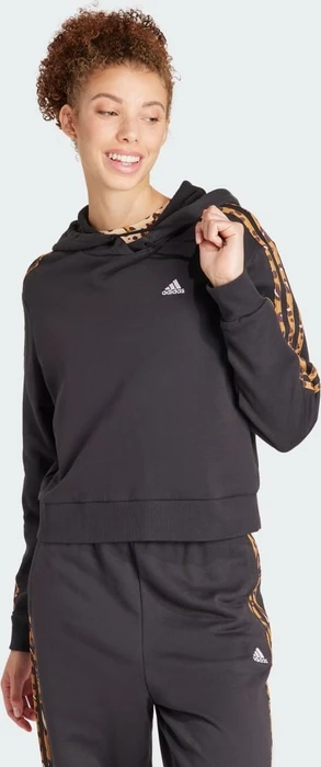 adidas Essentials 3-Streifen Animal Print Relaxed Hoodie black/magic beige (Damen)
