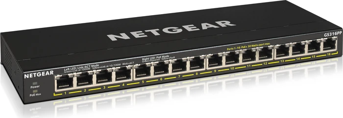 Netgear SOHO GS300 Desktop Gigabit Switch, 16x RJ-45, 183W PoE+