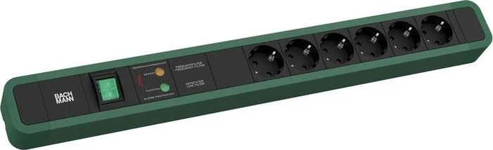 Bachmann Primo 2, 6-fach, Schalter, Überspannungsschutz, Netzfilter, 2m, grün/schwarz