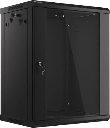 Lanberg 19" Wandschrank 15HE, hängend, Flat Pack, Glastür, IP20, RAL 9004, 450mm tief