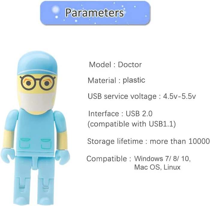 Diverse USB-Sticks Cartoon Arzt mit Mundschutz 8GB blau, USB-A, USB 2.0