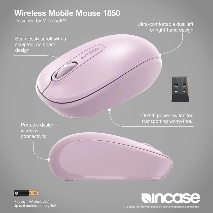 Incase Wireless Mobile Mouse 1850 Light Orchid, rosa, USB