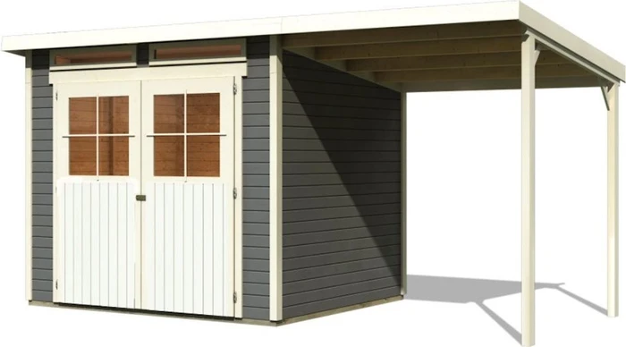 Karibu Glücksburg 4 Gartenhaus inkl. Anbau 1.9m terragrau